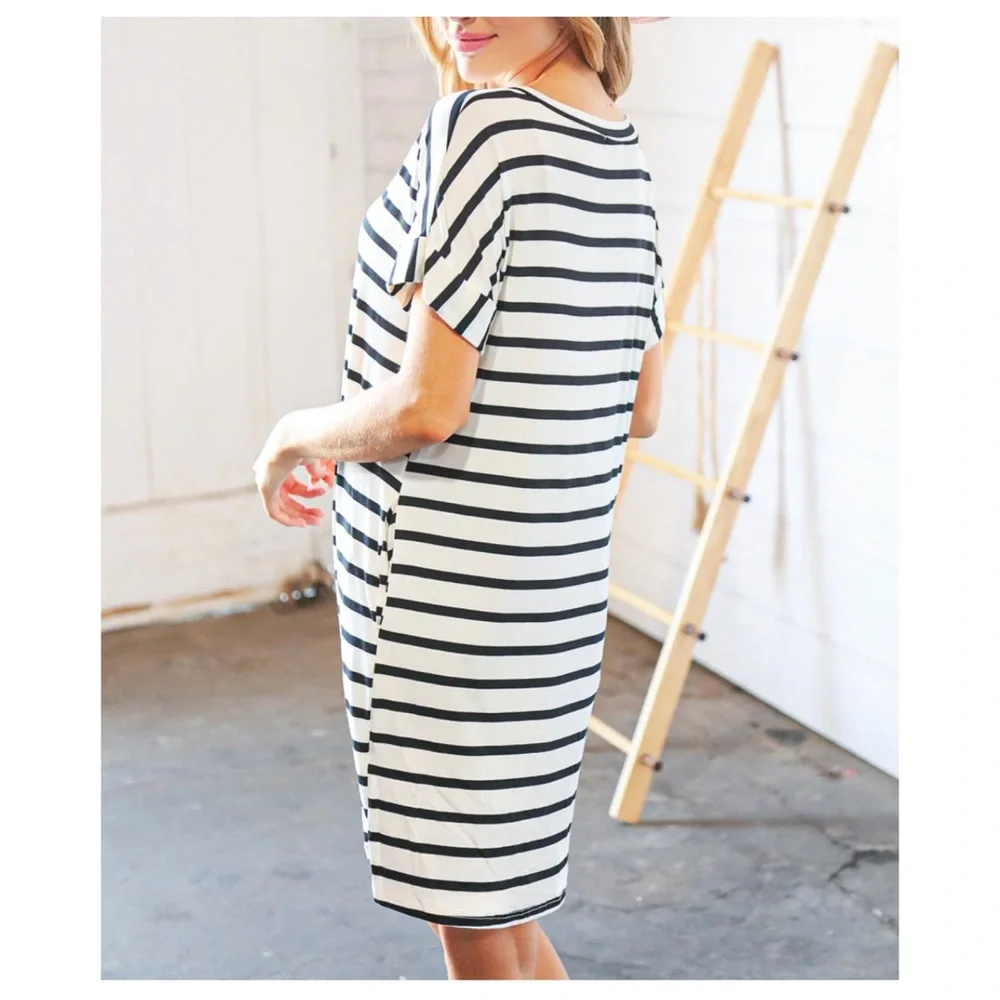 17 Chic Striped roll sleeves T shirt dress with side pockets - Picture 3 of 3